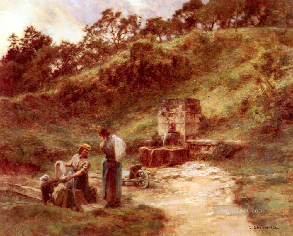 Pres De La Fontaine escenas rurales campesino León Augustin Lhermitte Pintura al óleo